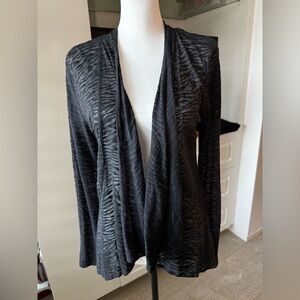 Mirror Image Sheer Burnout Zebra Open Cardigan Black Medium